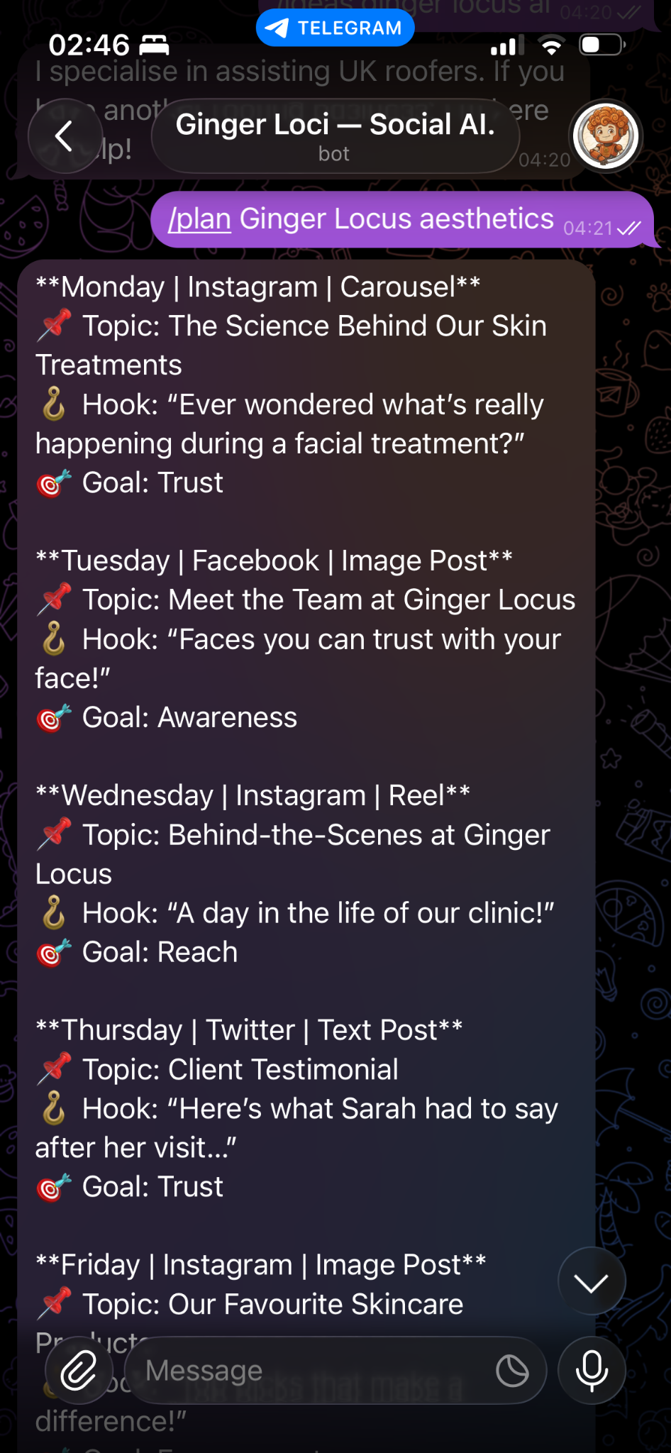 Weekly plan screenshot